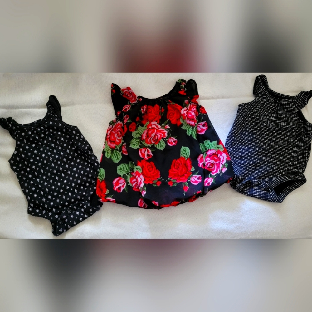 Girls 3mth Floral Dress/ Black& white Onesie set